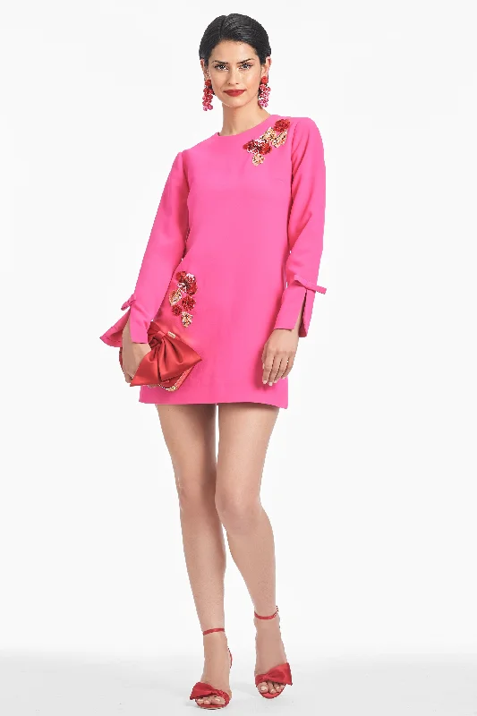 Embroidered Lily Dress - Electric Pink