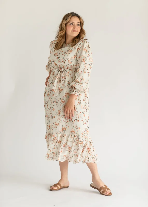 Floral Printed Ruffle Midi Dress