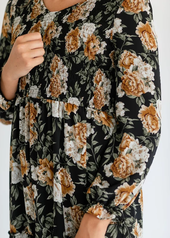 Long Sleeve Black Floral Maxi Dress