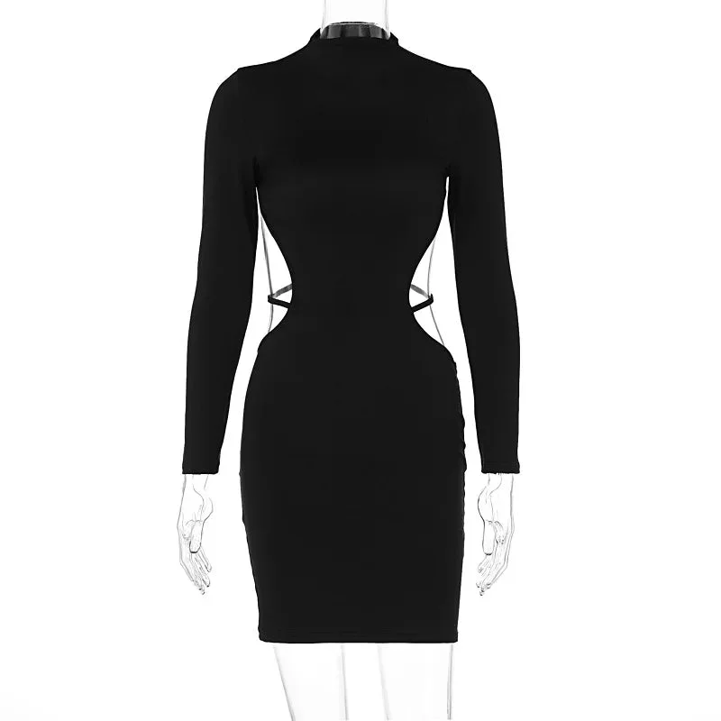 Lunivop Sexy Backless Bandage Mini Dress Elegant Outfits For Women Party Club Long Sleeve Bodycon Dresses In Black Vestido