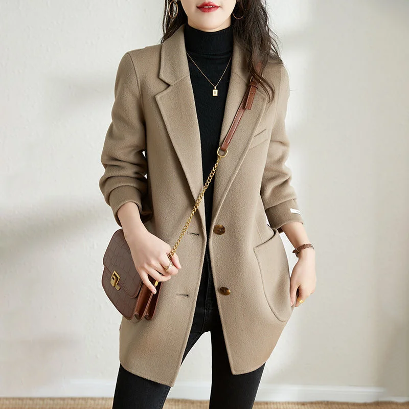 2023 New Wool Coat Women's Korean Fashion High-end Brand Double-sided Zero Cashmere Wool Coat Wholesale