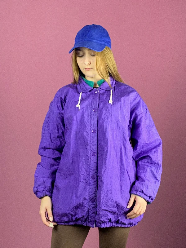 90s Vintage Women's Windbreaker Jacket - M Purple Nylon