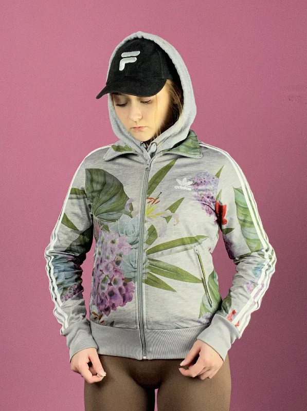 Adidas Vintage Women's Floral Track Jacket - S Gray Polyester