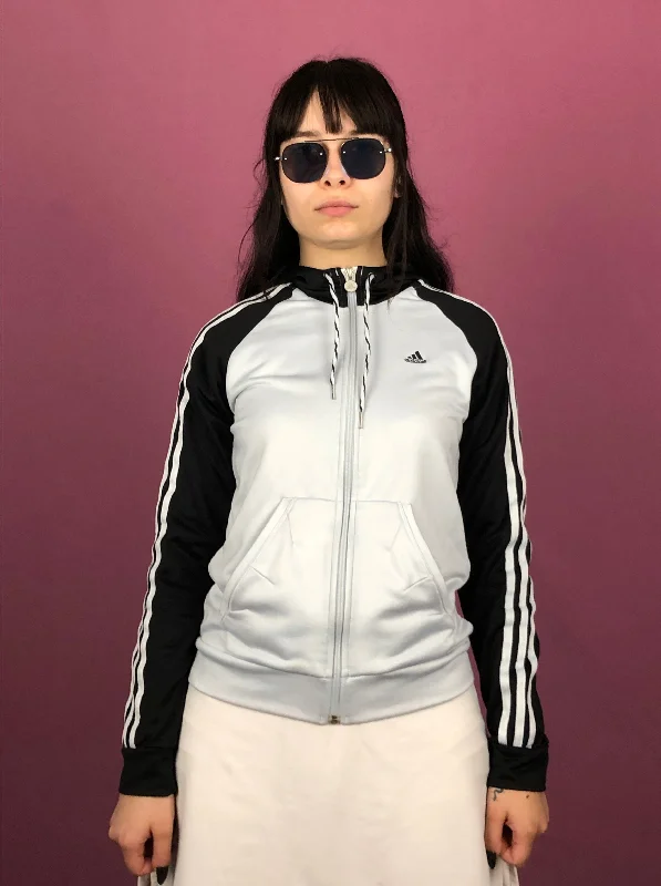 Adidas Vintage Women's Hooded Track Jacket - M Gray Polyester