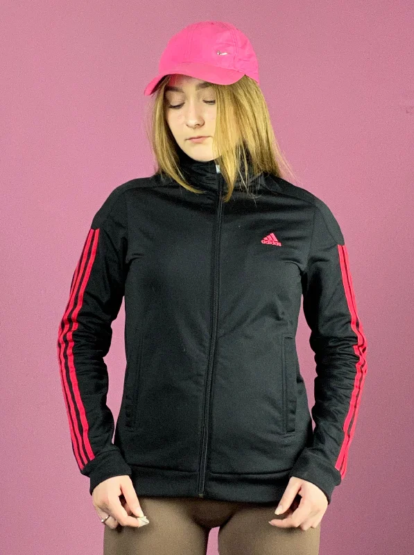 Adidas Vintage Women's Track Jacket - M Black & Pink Polyester