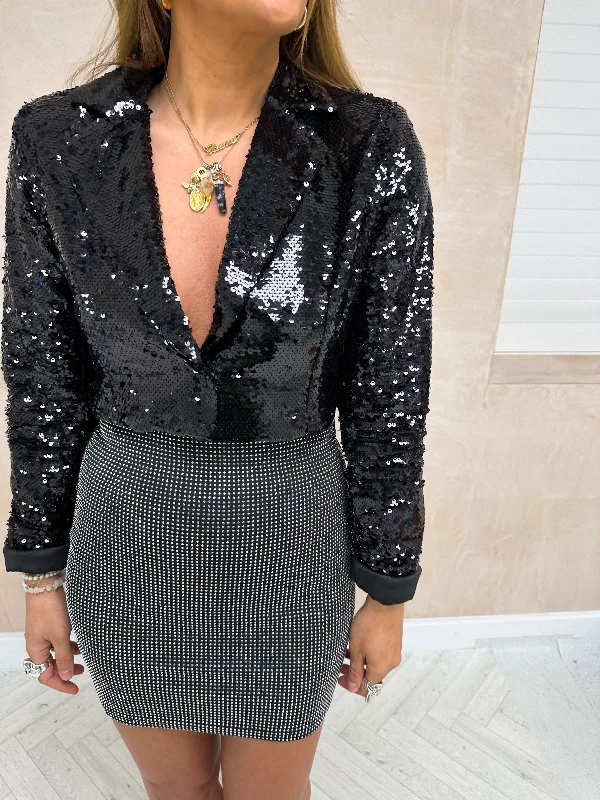 Cropped Blazer In Black Sequin