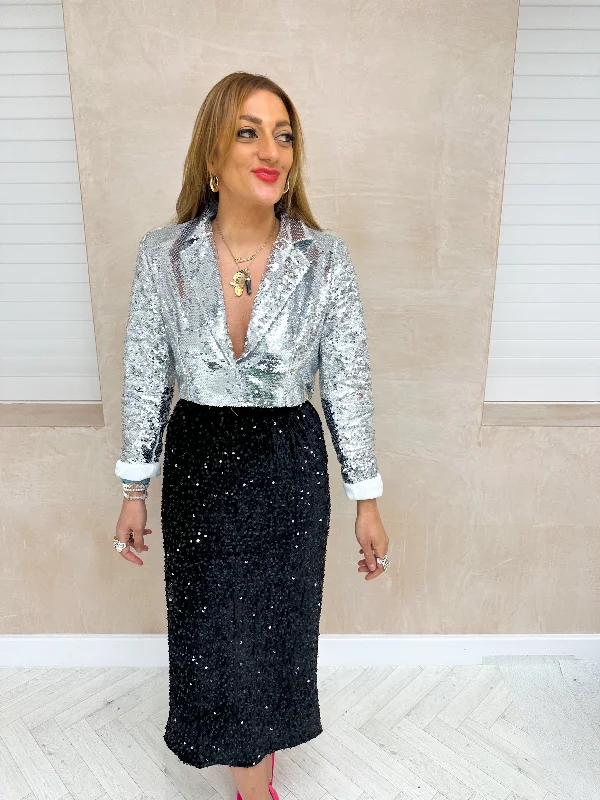 Cropped Sequin Blazer In Silver