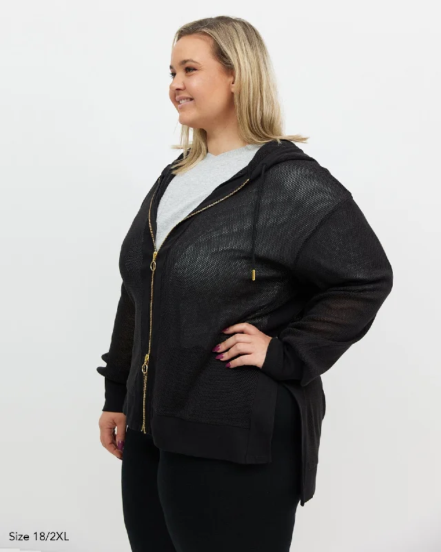 Alora Long Mesh Jacket - Black