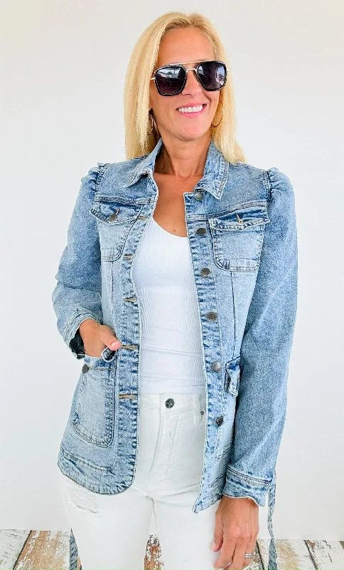 Belted Solid Denim Jacket