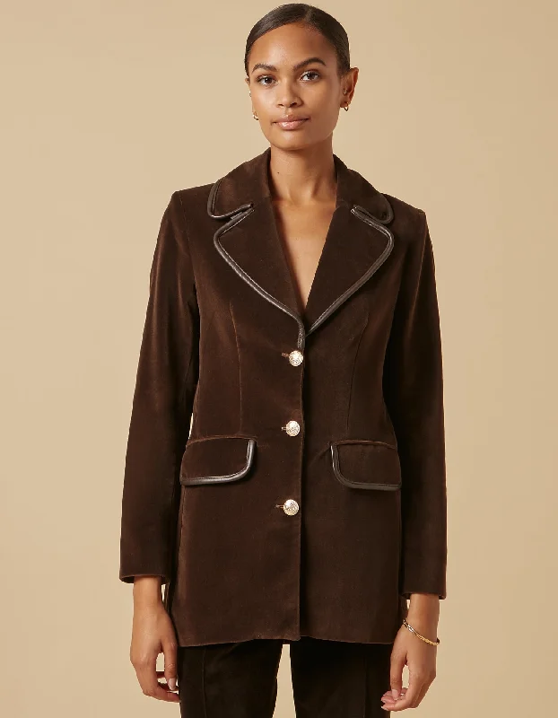 Bianca Chocolate Brown Single Breasted Velvet Jacket