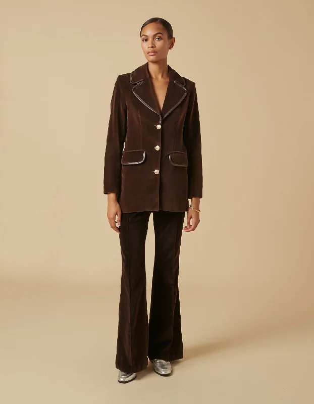 Bianca Chocolate Brown Single Breasted Velvet Jacket