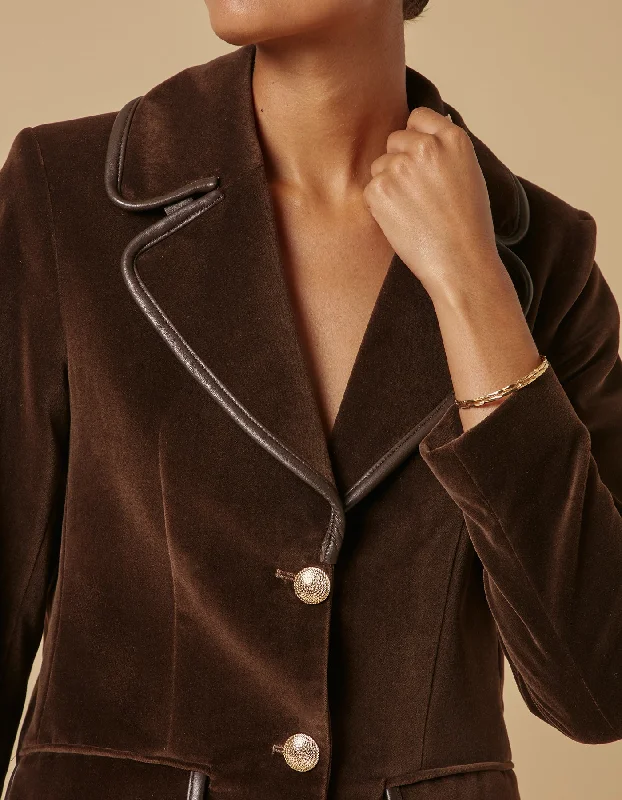 Bianca Chocolate Brown Single Breasted Velvet Jacket