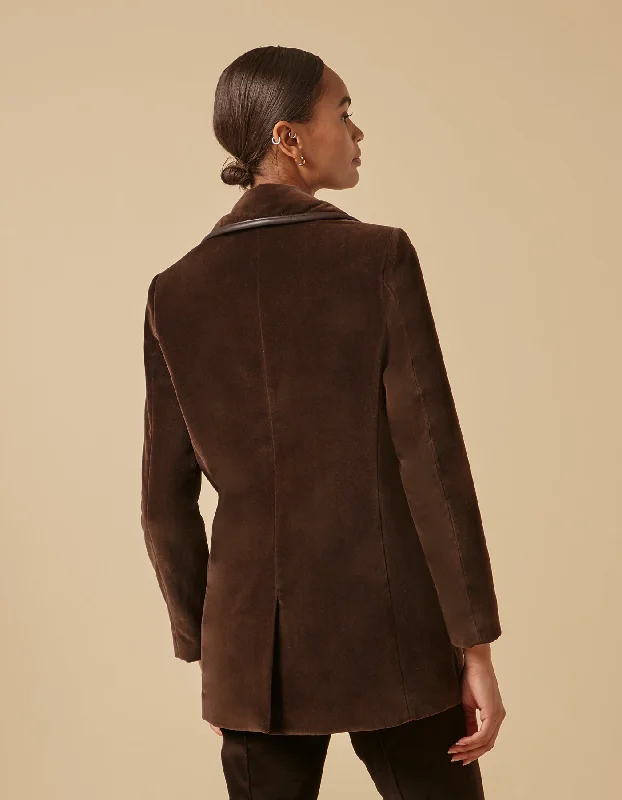 Bianca Chocolate Brown Single Breasted Velvet Jacket