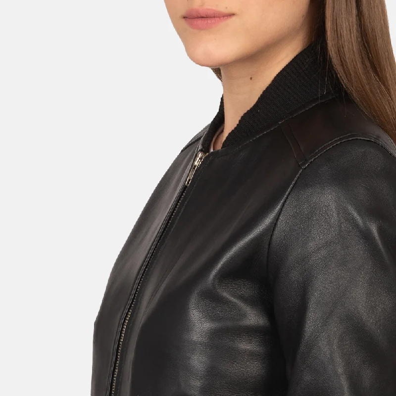 Bliss Black Leather Bomber Jacket