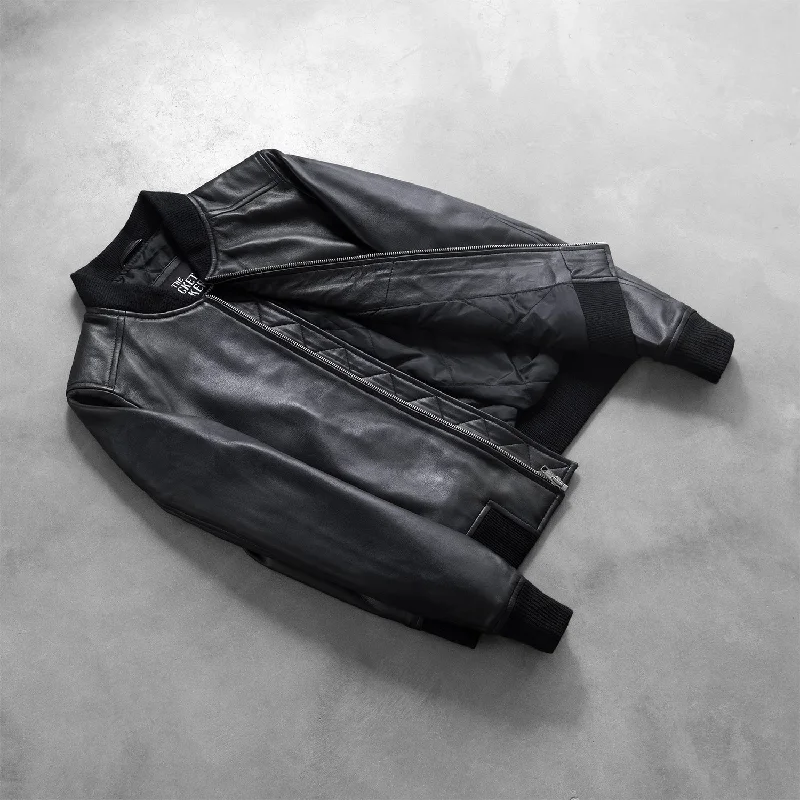 Bliss Black Leather Bomber Jacket