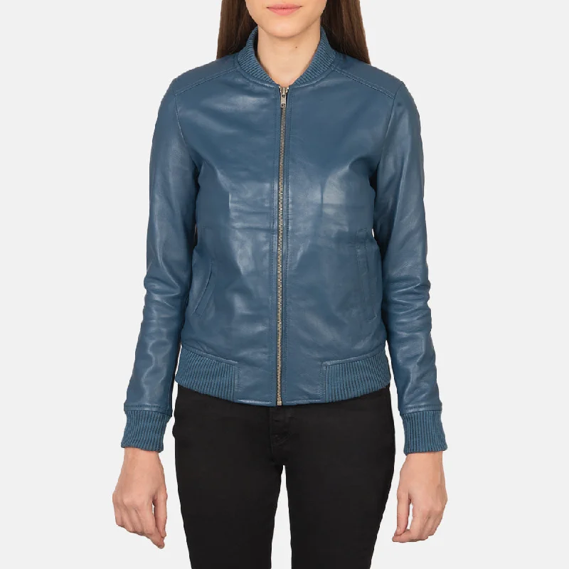 Bliss Blue Leather Bomber Jacket