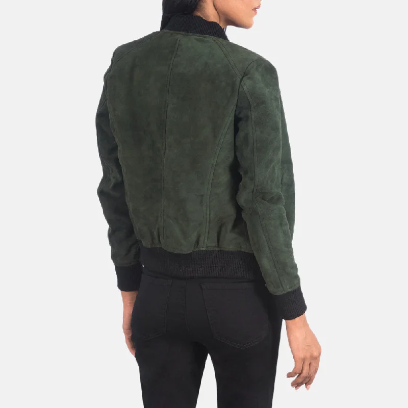 Bliss Green Suede Bomber Jacket