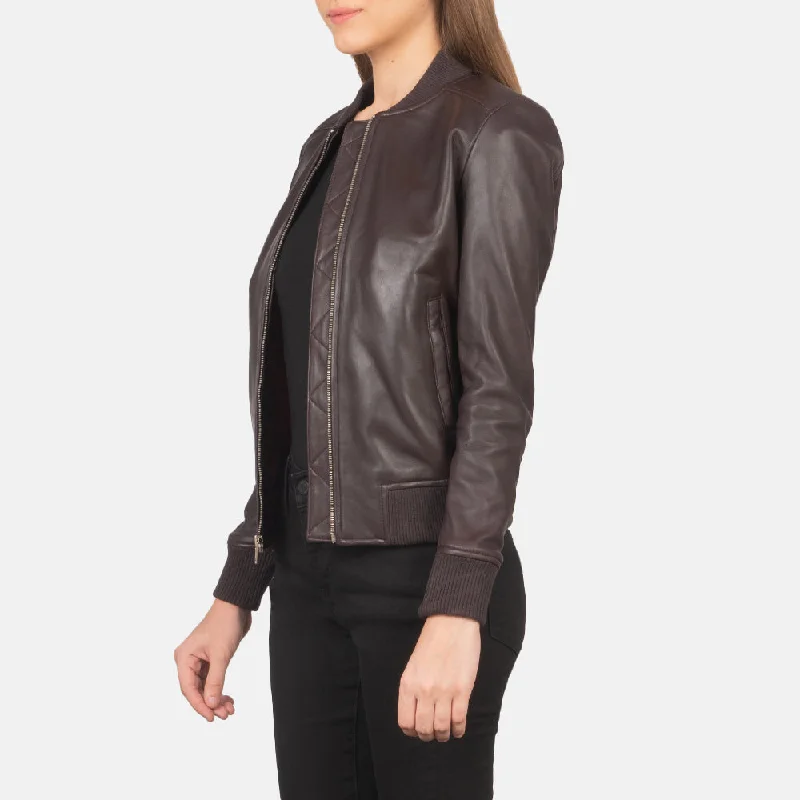 Bliss Maroon Leather Bomber Jacket