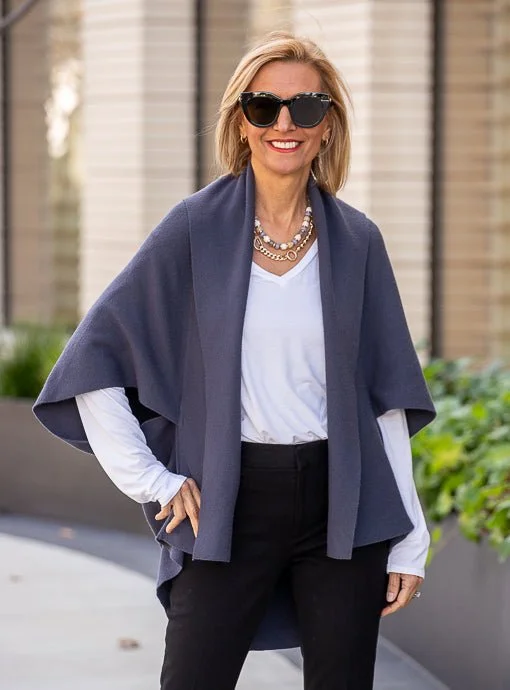 Blue Gray Cocoon Shape Cape Cardigan