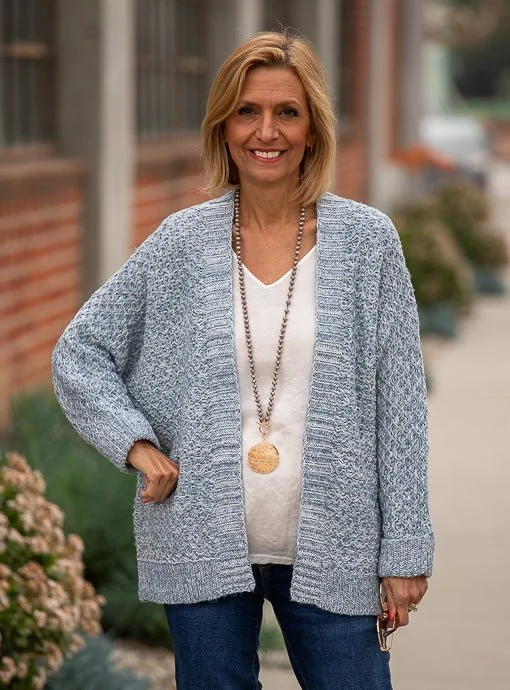 Blue Ivory Melange Yarn Textured Cardigan