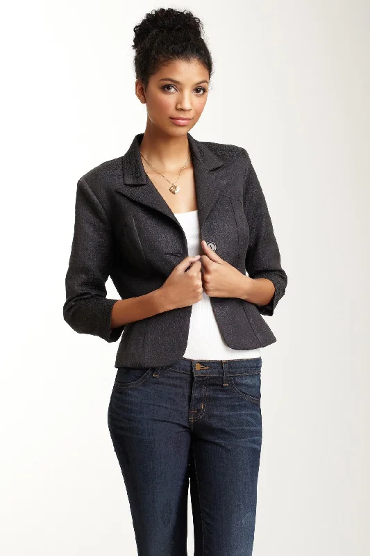 Brocade Cropped Blazer - Black Lurex