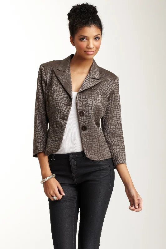 Brocade Cropped Blazer - Military Leopard