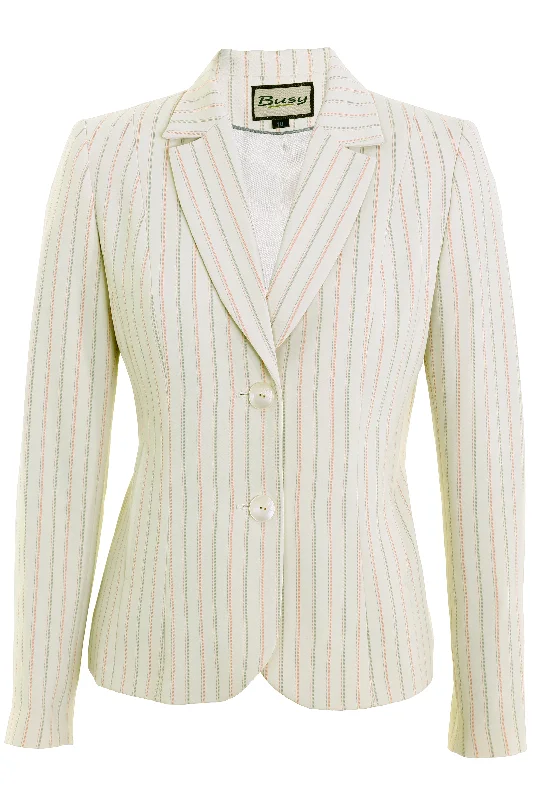 Busy Clothing Womens Lemon Yellow Cream Stripe Suit Jacket