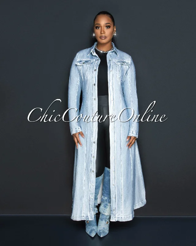 Calina Light Denim Washed Long Coat