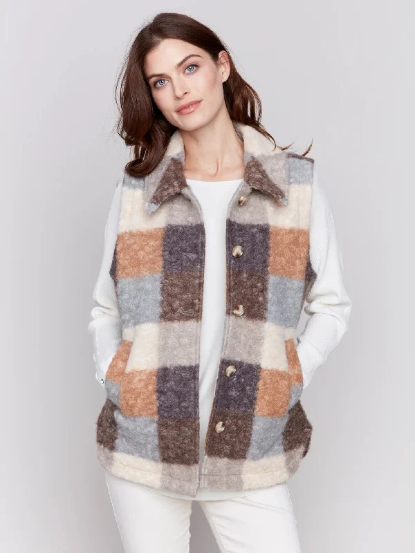 Charlie B Sherpa Plaid Vest - C6319-935B