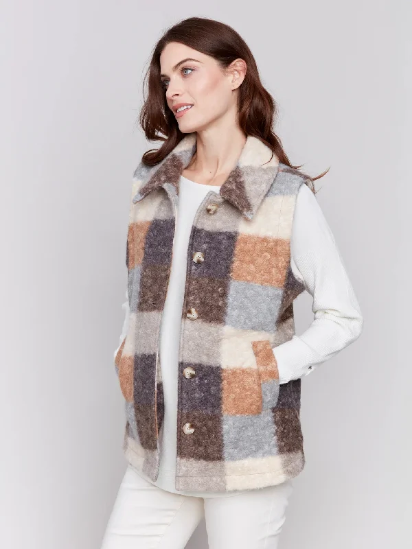 Charlie B Sherpa Plaid Vest - C6319-935B