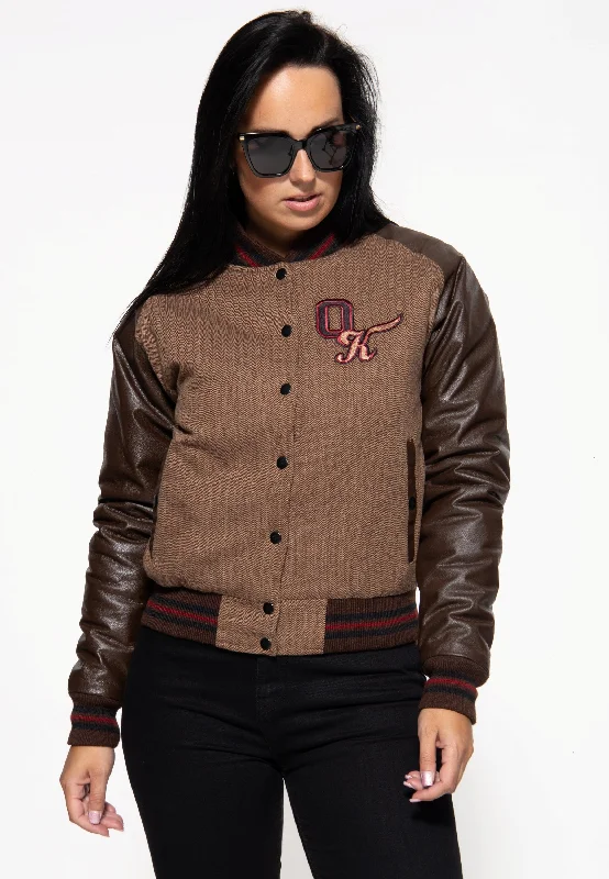 Collegejacke mit Lederärmeln, camel-braun