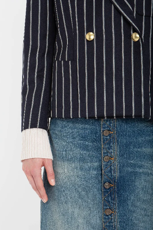 Cropped Double Breasted Jacket In Midnight-White