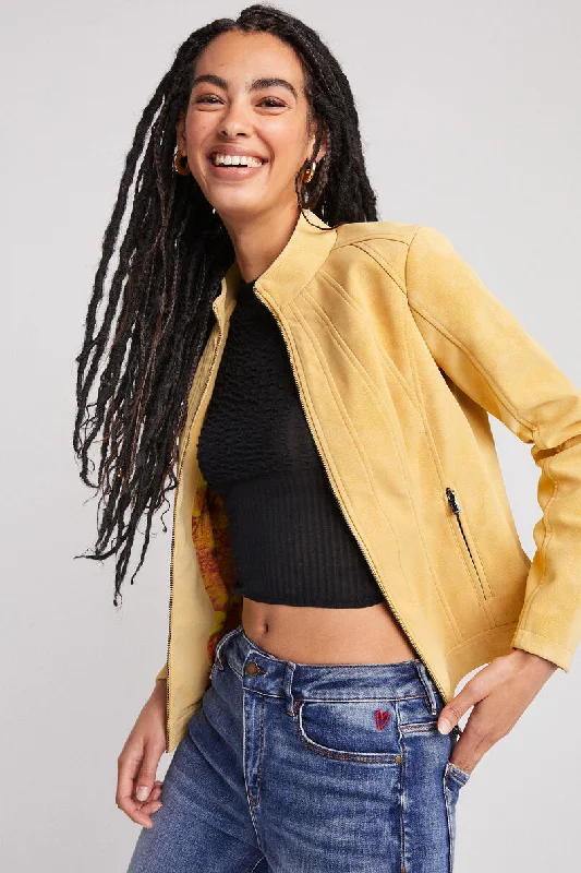 Desigual Slim Yellow Biker Jacket