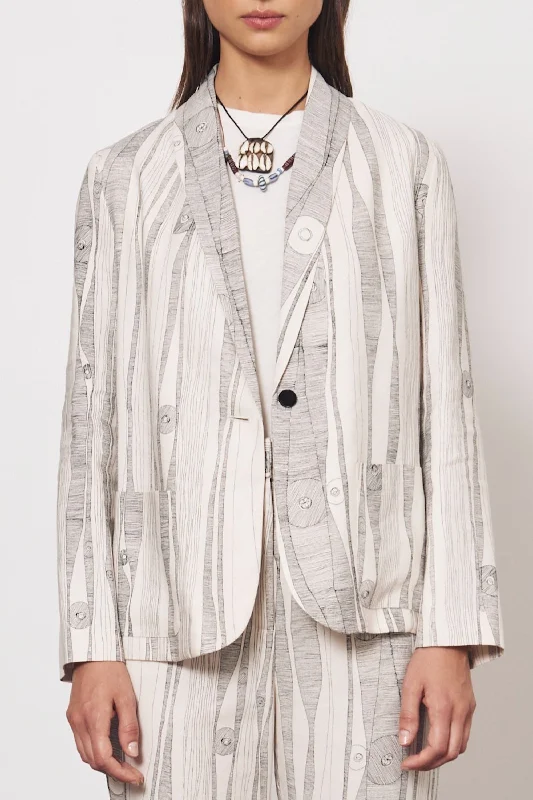 Silk Linen Dirty White Black Print Jai Jacket