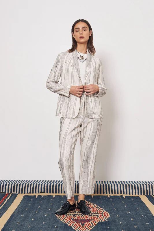 Silk Linen Dirty White Black Print Jai Jacket