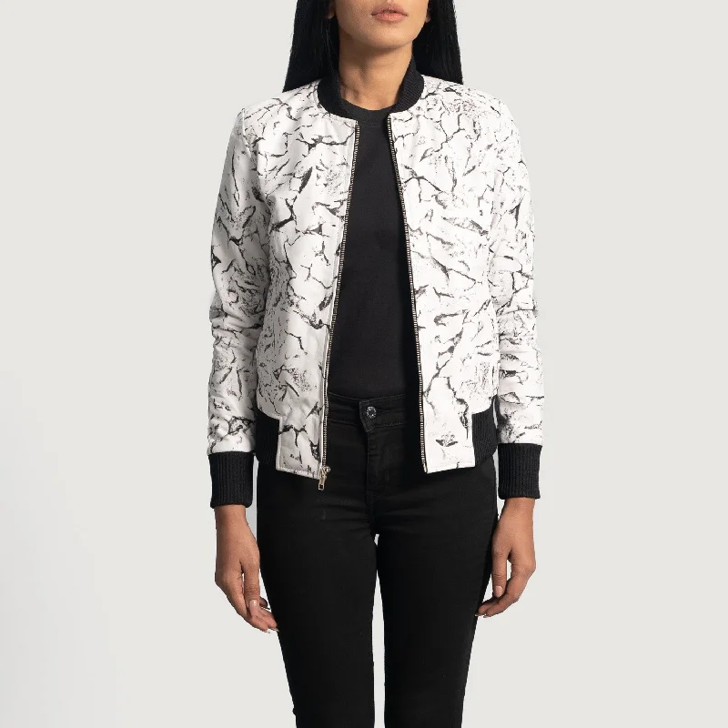 Donna Blake White Leather Bomber Jacket