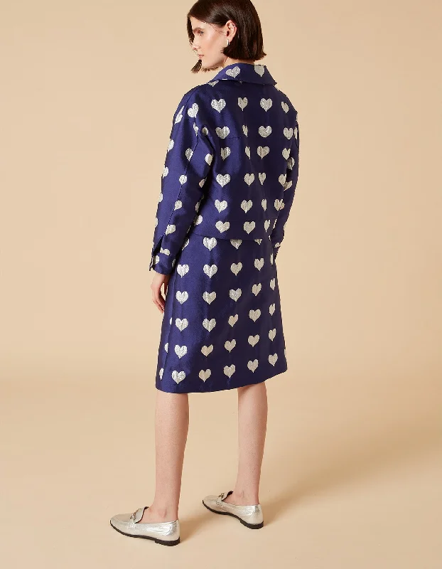 Dylan Blue Heart Print Silk Jacquard Cropped  Jacket