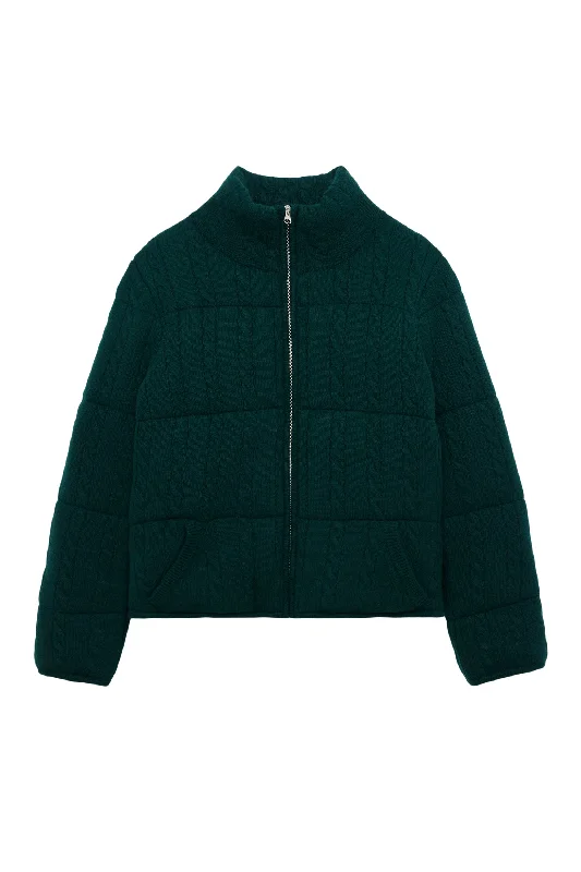 ELBA CASHMERE CABLE KNIT PUFFER | DEEP FOREST