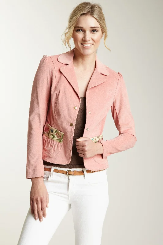 Embroidered Stretch Velveteen Blazer - Blush