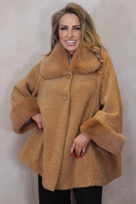 Faux Fur Collar Swing Coat