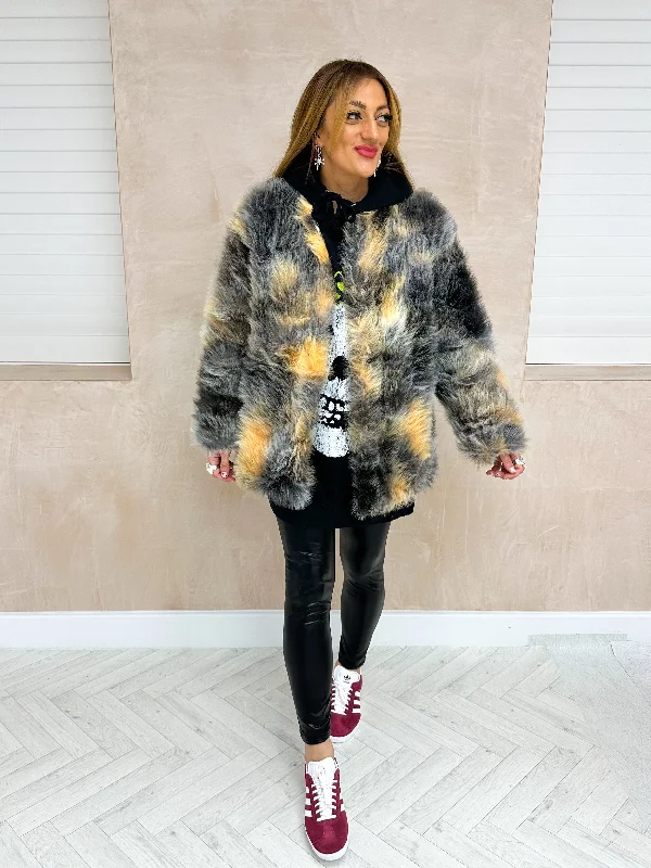 Faux Fur Shabby Jacket In Multi