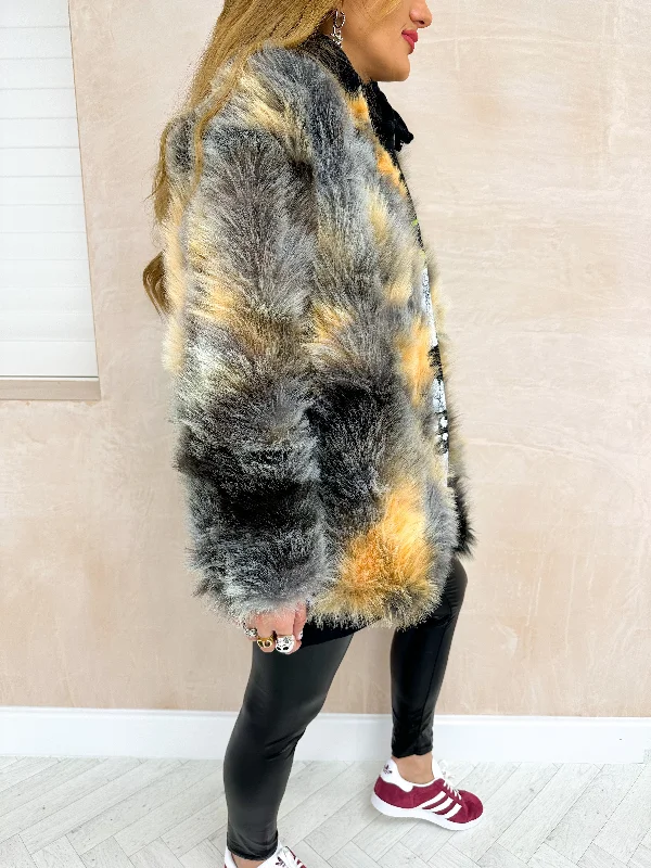 Faux Fur Shabby Jacket In Multi