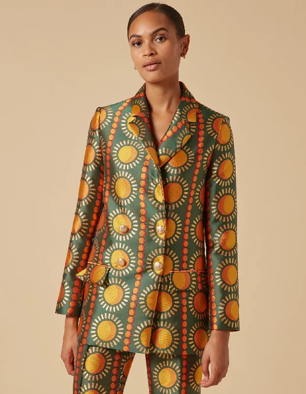 Freya Green Sun Print Silk Jacquard Single Breasted Jacket