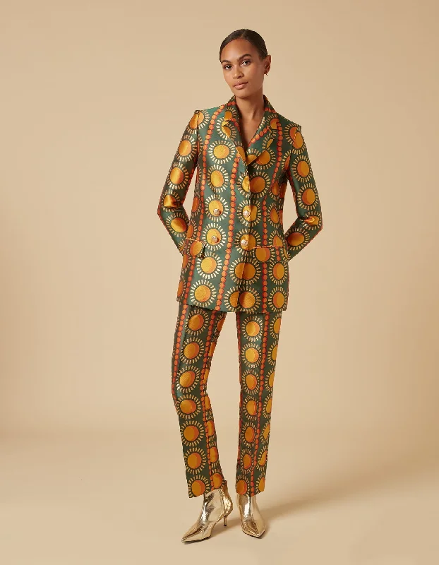 Freya Green Sun Print Silk Jacquard Single Breasted Jacket