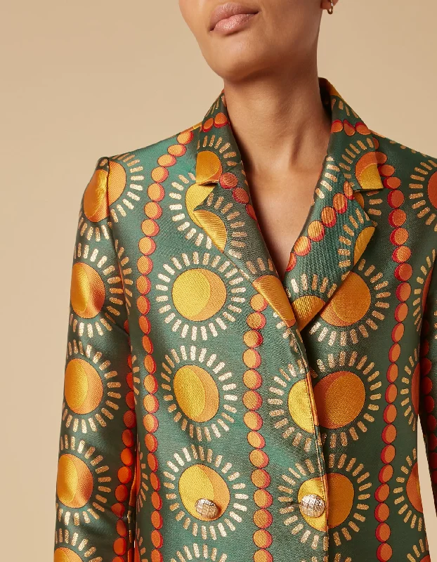 Freya Green Sun Print Silk Jacquard Single Breasted Jacket