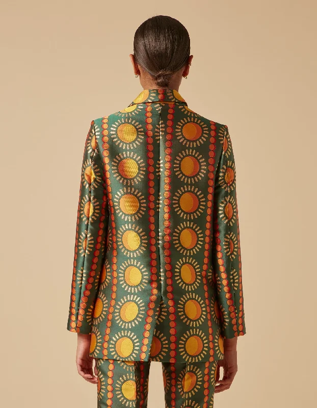 Freya Green Sun Print Silk Jacquard Single Breasted Jacket