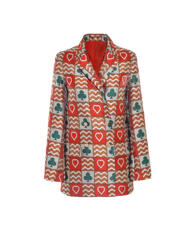 Freya Red Patchwork Print Silk Jacquard Jacket