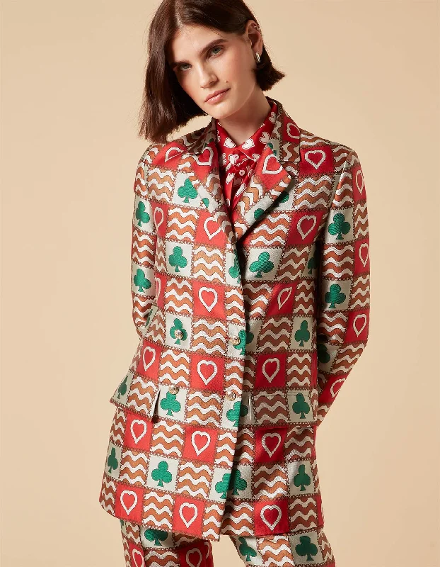 Freya Red Patchwork Print Silk Jacquard Jacket