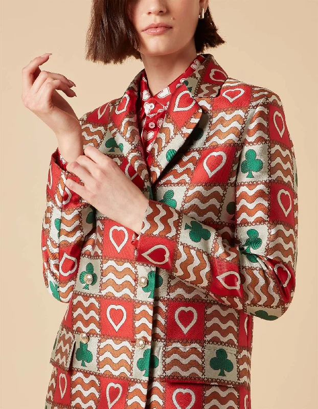 Freya Red Patchwork Print Silk Jacquard Jacket