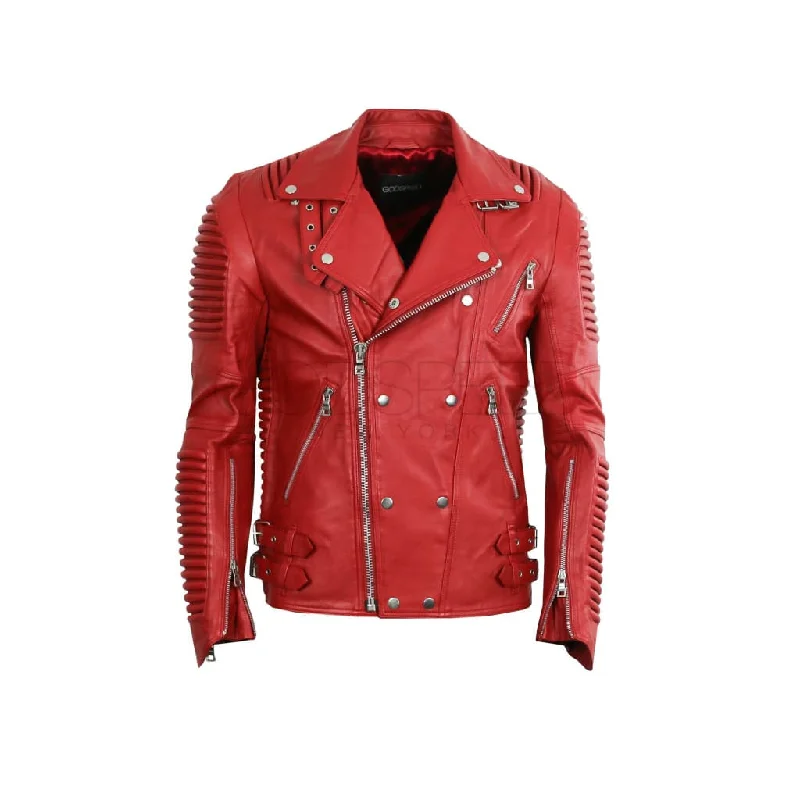 Leather Moto Jacket ( Red )